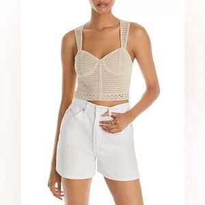 Aqua Beige Crochet Crop Top Size Small